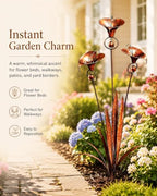 Copper Flamed Three Calla Lilies Garden Stake with Bells, Decorative Metal Stakes 24 Inch Handmade Whimsical Flower Rain Catcherflower Yard Art Decor Chime Rustic Yards Ornament Gift(3pcs) - Image 2