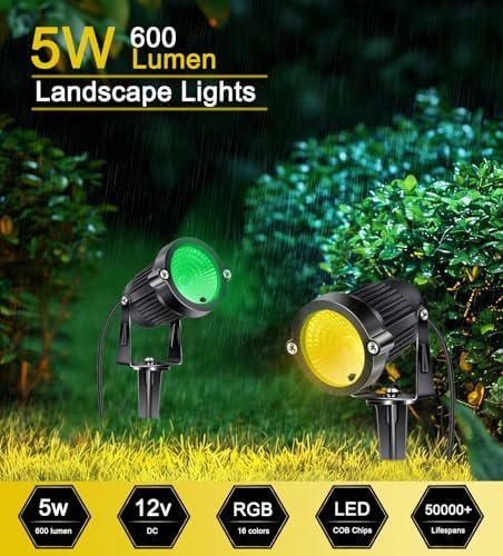 RGB Landscape Lights Low Voltage Color Changing LED Landscape Lighting IP66 Waterproof Outdoor Spotlight 5W 12V Remote Control Garden Pathway Christmas Decorative for Yard Path(16 Connector) - Image 2