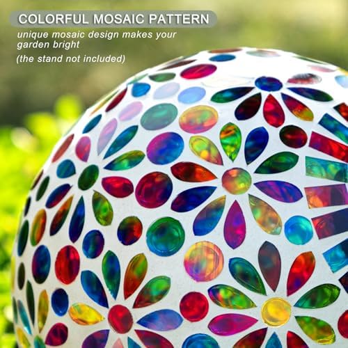 VOREEN Solar Gazing Ball, 10" Mosaic Glass Gazing Globe with Solar Light, Handmade Outdoor Patio Lawn Garden Decor Sphere, Colorful Daisy Design - Image 3