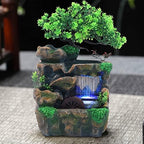 Rockery Stream Tabletop Fountain, Small Artificial Bonsai Tabletop Decor Fountain Rockery, Desktop Fountain Waterfall for Indoor Outdoor Office Home Decor w/LED Light - Image 2