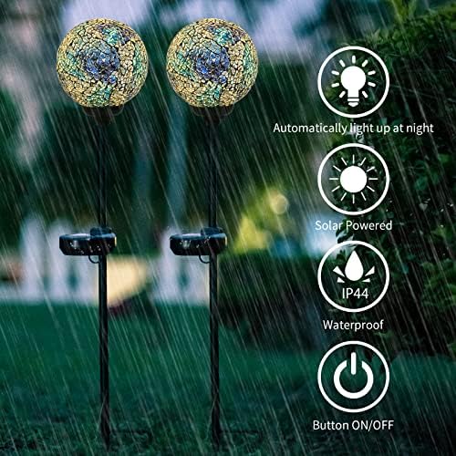 VCUTEKA Decorative Solar Garden Lights, 3.5" Mosaic Globe Stake 2 Pack - Image 3