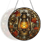 Autumn Lantern Gears Stained Glass Suncatcher 11.8" Colorful Window Hanging Ornament, Sun Catcher Decor for Bathroom Front Door Living Room Home Wall Garden - Image 5