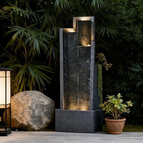 Sunlinua 49.6H Modern Outdoor Water Fountain with LED Light Garden - Image 4