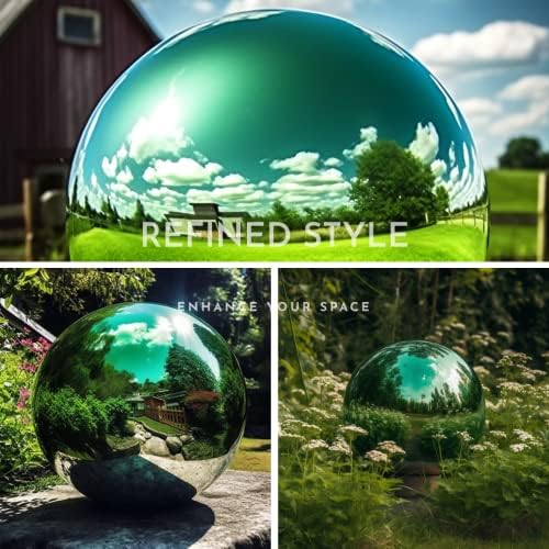 12 Inch Stainless Steel Gazing Globe,v2croft Hollow Ball Mirrored Surface Polished Shiny Sphere,Garden Stainless Steel Gazing Ball for Outdoor Lawn Pond Yard Ornament(Green) - Image 3