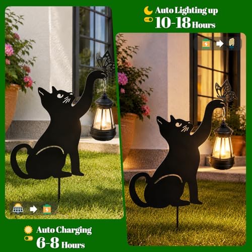 Black Cat Solar Lights Outdoor, 2 Pack Cat Garden Decor - Image 2
