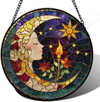 Moon Goddess and Rose Stained Glass Window Hanging Suncatcher Gifts 15" by DASTOLL
