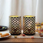 TRIROCKS Set of 12 Table Lamp 6.5'' Tall Metal Cordless Table Lamp Bronze Lanterns with Warm Fairy Lights Bulb for Patio Garden Wedding Parties Indoor Outdoor(Scalloped Hollow Pattern) - Image 5