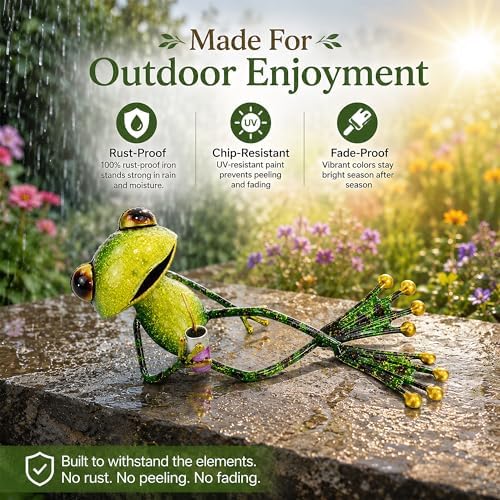 Metal Frog Garden Statues Outdoor Decor, Whimsical Yard Art Animal Figurines for Lawn Patio Porch and Pond, Cute Indoor Ornaments - Image 2