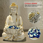 Goodeco Meditating Buddha Statue Sculpture - Outdoor Sitting Sculpture Decoration, Marble Finish with Lotus and Magical Glow in The Dark Pebbles and Glass Stones,Gift idea,White Color (12 inch) - Image 4