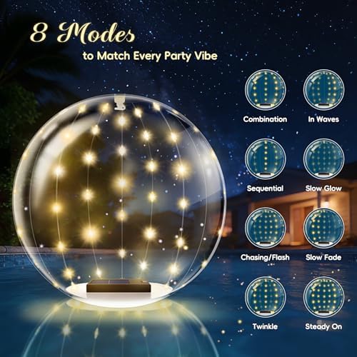 BITIWEND Solar Floating Pool Lights, 2 Pack 14" Inflatable Light Up Pool Balls - Image 2