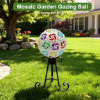 SAVENNA Mosaic Garden Gazing Ball, 8 Inch Decorative Glass Sphere for Outdoor Garden, Lawn & Patio, Fade-Resistant All-Season Yard Art, Multicolor Pinwheel Pattern - Image 5