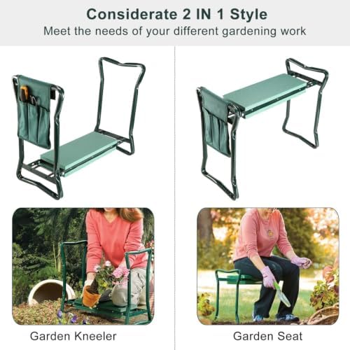 Foldable Garden Kneeler Seat w/Kneeling Soft Cushion Pad Tools Pouch Portable Gardener Kneeling Bench Stool - Image 7
