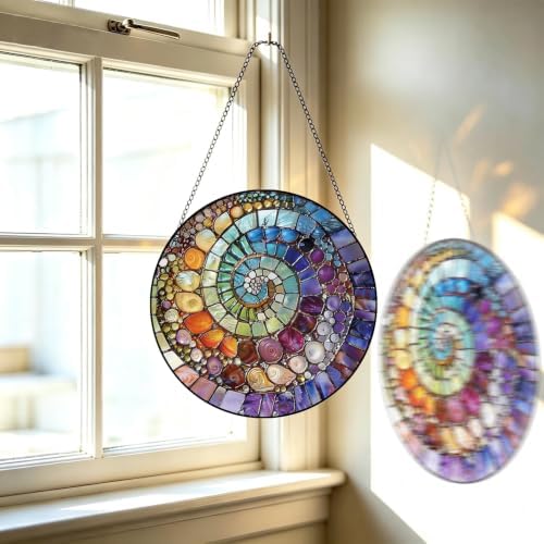 Rainbow Shell Spiral Suncatcher,Coastal Beach Stained Glass Window Hanging,8 Inch Indoor Outdoor Garden Sun Catchers,Sea Art Suncatchers for Windows Hanging,Christmas Birthday Gifts for Mom Grandma - Image 5