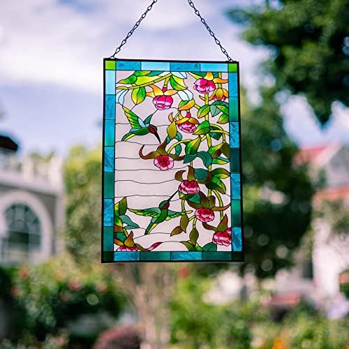 VEWOGARDEN W10xH15 inch Hummingbird Stained Glass Window Hangings, Suncatcher Panel with Chain for Wall or Windows - Image 5