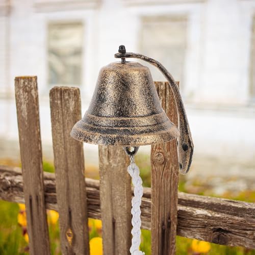 Vintage Cast Iron Doorbell Hanging Ornament, Manually Shaking Garden Bell Decoration for Front Door Entry, Small Retro Metal Dinner Bell for Outdoor Porch and Yard Use - Image 6