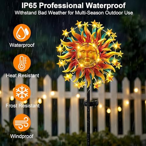 60.3" Solar Wind Spinner Outdoor Metal Sun Kinetic Sculpture – Dual-Sided Garden Spinner with Waterproof LED Vine Lights, Rust-Proof Yard Art Decor for Patio, Lawn & Pathway - Image 4