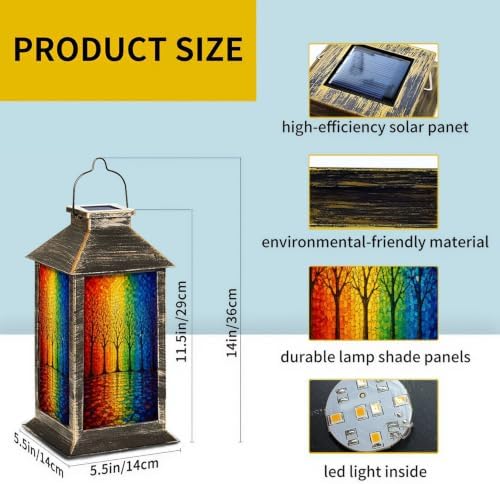 Solar Lantern Colorful Mosaic Forest Vibrant Outdoor Waterproof Garden Hanging Lantern Solar Powered Lighting Outside Solar Light for Patio Yard Camping, Gifts for Women Mom - Image 2