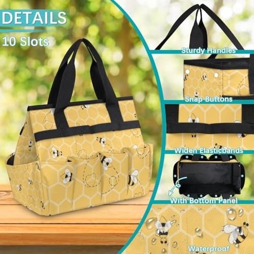 Yellow Bee Gardening Tool Bag,Heavy Duty Garden Tote Bag,Portable Oxford Gardening Storage Basket Organizer Handbag with Pockets Handle,Hand Tools Gifts for Outdoor Garden Lawn Yard - Image 5