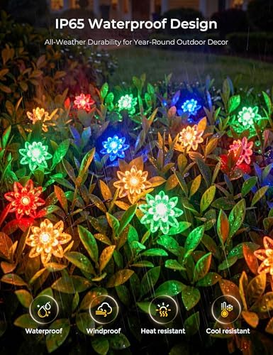 Brightown 2 Pack Flower Solar String Lights Outdoor Waterproof, Multicolor - Image 2