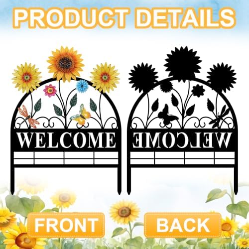 4 Pack Sunflower Garden Fence Metal Butterfly Flower Design - Image 5