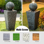 Glitzhome Outdoor Water Fountain, Outdoor Fountain with Pebbles, Pump and LED Light, 31.75" H Modern Geometric Pedestal and Sphere Polyresin Waterfall Fountain for Patio, Backyard, Garden, Deck Decor - Image 3