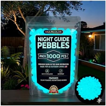 Colorful Glow in the Dark Pebbles for Garden Outdoors, Luminous Stones for Walkways, Driveways & Fish Tank Decor, Weatherproof Resin Glowing Rocks for Landscaping & Aquarium (1000, Blue) by cetzork