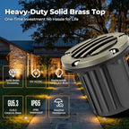 Gardencoin Brass Low Voltage Landscape Well Lights (5" Cover, 5.5" Tall), 12V LED Wired In-Ground Outdoor Up Lighting Fixture Waterproof, Adjustable Beam Direction Base, Without MR16 Bulb (12 Pack) - Image 2
