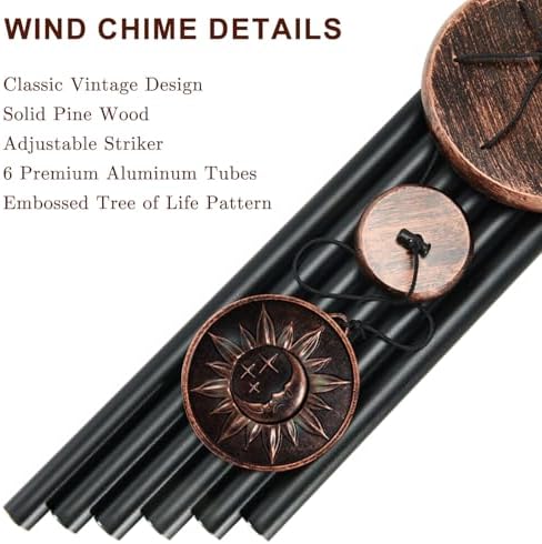 34" Sun Moon Star Wind Chimes for Outside, Vintage Deep Tone Decor - Image 5