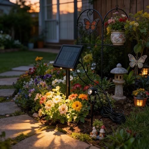 1 to 2 LED Solar Powered Spotlight, Outdoor Garden Lawn Light, Warm Yellow Lighting, Automatic On Off, IP65 Waterproof, Landscape Decorative Spotlight for Patio, Yard, Pathway - Image 2