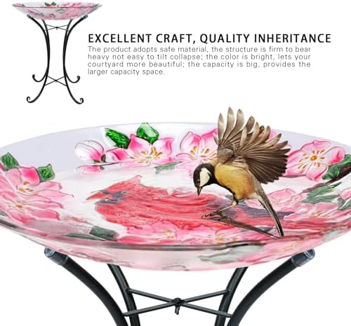 MUMTOP Outdoor Glass Birdbath with Metal Stand for Garden Cardinal Decor - Image 7