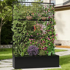 Privacy Planters for Patio – Metal Raised Garden Bed with Trellis and Privacy Screen, 71"×47.2"×16" Planter Box with Drainage Holes for Climbing Plants, Vegetables, and Vines, Outdoor Backyard Black by HOLCEPZN