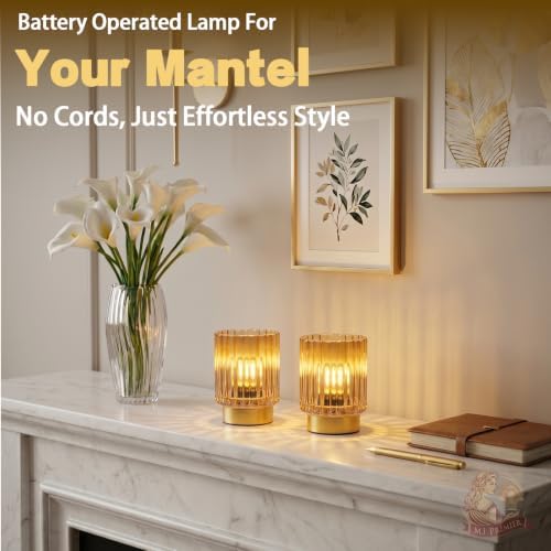 Battery Operated Lamp Timer, Cordless Table Lamp for Shelf Decor, Stripe - Image 3