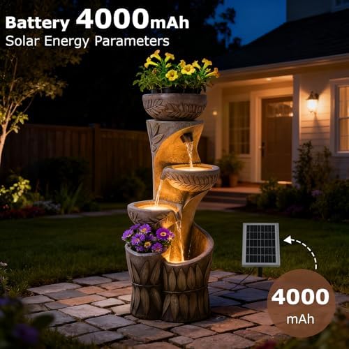 4 Tiered Solar Water Fountain Outdoor Garden Waterfall Fountains - Image 7