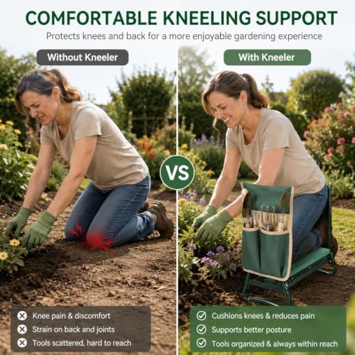 Garden Kneeler and Seat with Tool Pouches, Foldable, EVA Foam Pad - Image 5