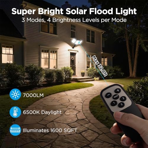 Solar Flood Lights Outdoor, 7000 LM Super Bright Aluminum Arm Waterproof - Image 2