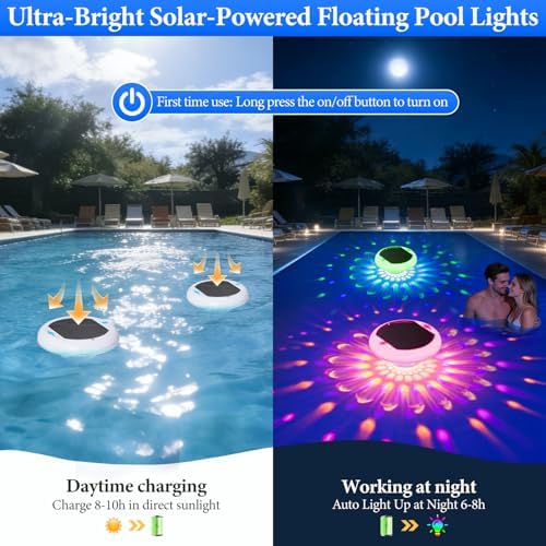 Floating Solar Pool Lights, 2 Pack, 6.7 Inch, 13 RGB Colors - Image 3
