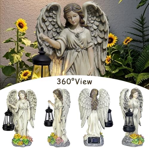 NBQQ Solar Resin Angel Statue with Lantern and Succulent LED Lights - Image 4