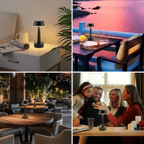 2 Pack Small Cordless Table Lamp for Restaurant, Black Metal Lamp - Image 5