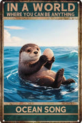 Retro Distressed Floating Sea Otter Ocean Wave Metal Sign, Nautical Wildlife Motivational Quote Wall Art, Seaside Home Indoor Outdoor Decoration 24X32 inch by Unknown