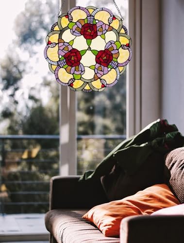 PA0001 Rose Flowers Stained Glass Window Panel W 16" x H 16" Window Suncatcher Tiffany Style Ornament, Home Hanging Decorations - Image 4