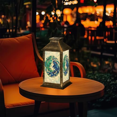Solar Lantern Elegant Stained Glass Koi Fish Flowing Tails Turquoise Blue Outdoor Waterproof Hanging Solar Light Outside Lights for Patio Yard House Lawn Decor Birthday Gifts for Women Mom - Image 7