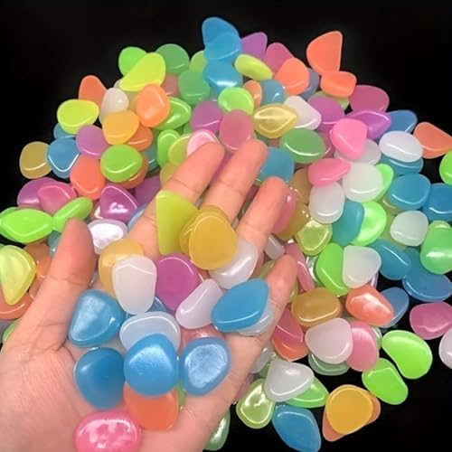 Colorful Glow-in-the-Dark Garden Stones, 500Pcs Solar Glow in the Dark Pebbles, Piedras Luminosas para Jardin,Outdoor Luminous Stones for Garden Path Walkway Yard Fish Tank Plant Pots (Orange Yellow) - Image 7