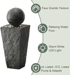 Glitzhome Outdoor Water Fountain, Outdoor Fountain with Pebbles, Pump and LED Light, 31.75" H Modern Geometric Pedestal and Sphere Polyresin Waterfall Fountain for Patio, Backyard, Garden, Deck Decor - Image 4