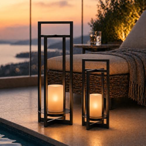 Large H24 Inch Solar Lantern Outdoor with Flickering LED Candle Dusk to Dawn Auto Light IP44 Weather-Resistant Metal Lantern Decorative Outdoor Light for Patio Garden Porch Entryway by DANCYHOME