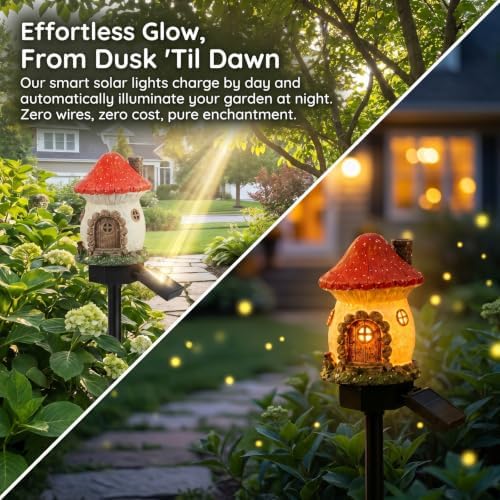 Solar Fairy-Tale Mushroom Cottage Garden Light (Pink) - Image 4