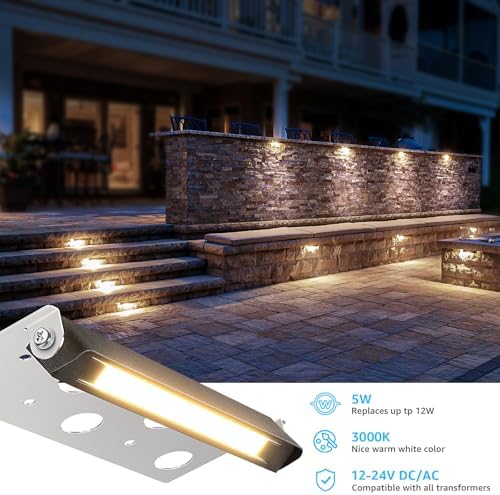 SUNVIE 8-Pack 7 Inch Retaining Wall Lights 5W LED Waterproof Hardscape Lighting 12V Low Voltage Step Lights Outdoor Landscape Lighting with Connectors 3000K Warm White Paver Lights, ETL Listed Cord - Image 2