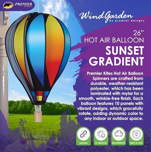 Hot Air Balloon Hanging Garden Spinner 26" - Vibrant Sunset Gradient Design, Weather-Resistant Outdoor Decor, Durable & Lightweight for Patios, Yards, and Gardens - Eye-Catching Wind Spinner - Image 2