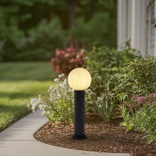 23.6" Outdoor Post Light, Modern Outside Bollard Light with Opal Glass Globe, Black Aluminum Pathway Lamp Post Light for Walkway Driveway Patio Garden, Hardwired, E26 Bulb Not Included - Image 2