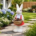 Pink Bunny Planter Garden Statue with Basket, 16.14in Resin Outdoor Decor by Guioiby