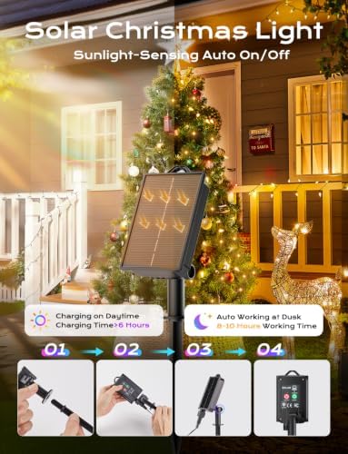 Brightown Solar Operated C6 Strawberry String Lights, 39ft 100 LEDs Warm White LED Christmas Fairy Lights, Solar Christmas Lights Outdoor, Christmas Decorations for Christmas Tree, Garden Decor - Image 4